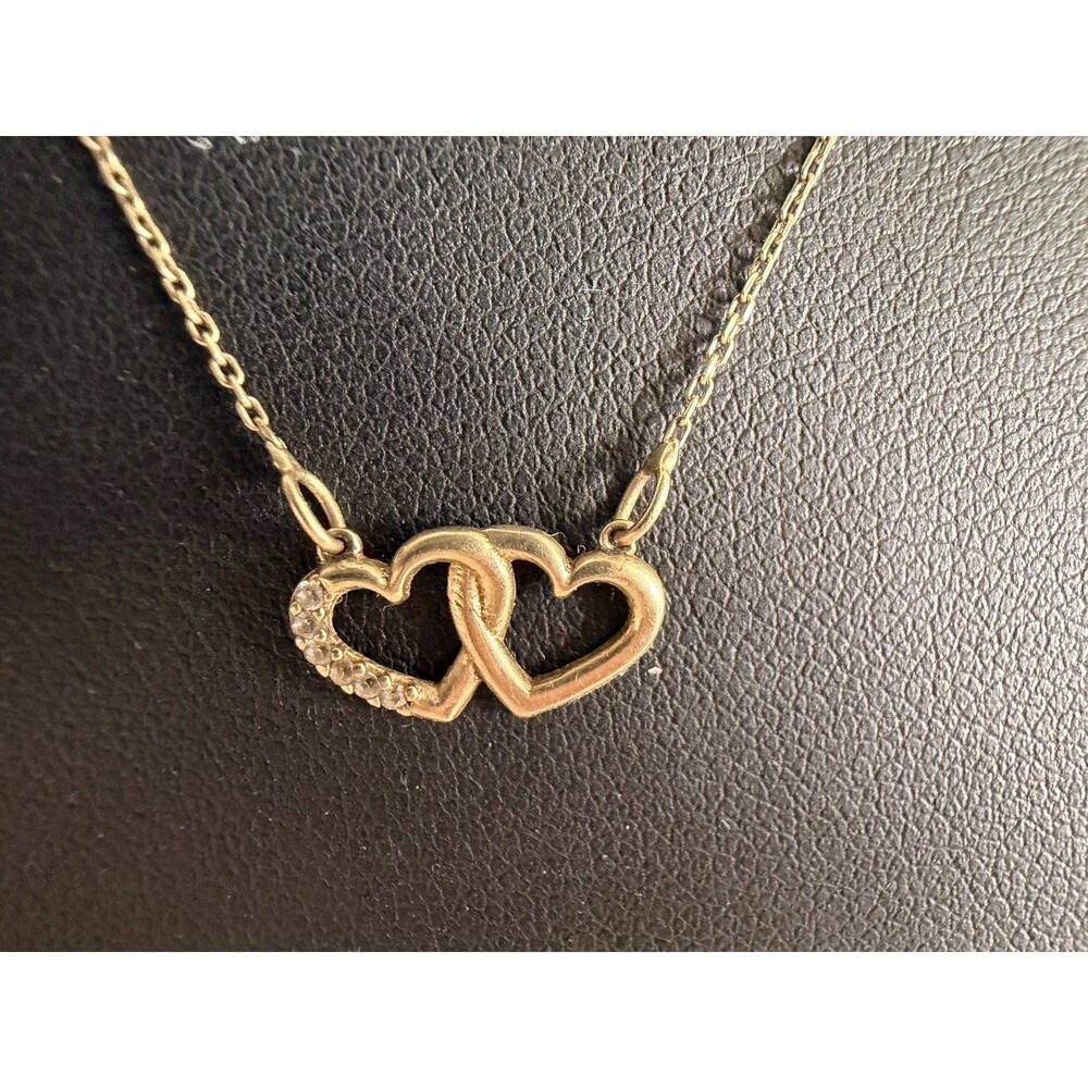 14k Yellow Gold Diamond Necklace with Interlocking Hearts 17 inches